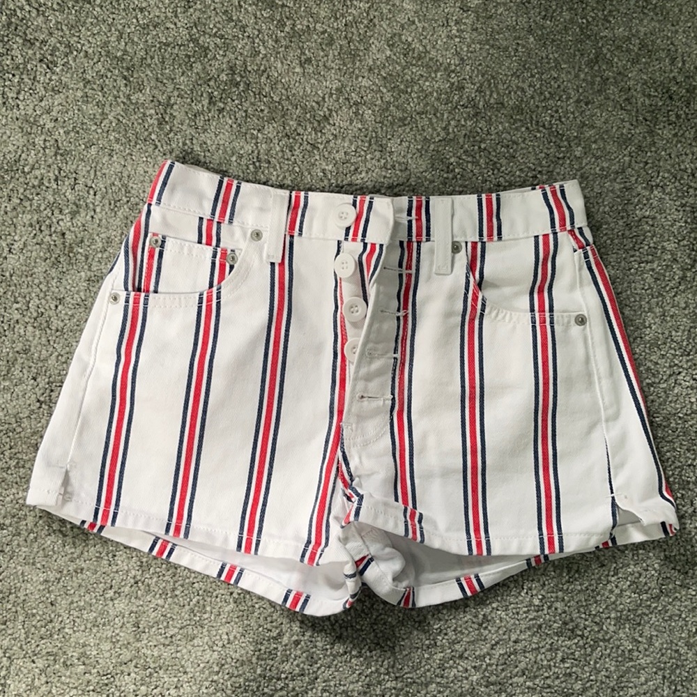 Reformation stripe denim shorts